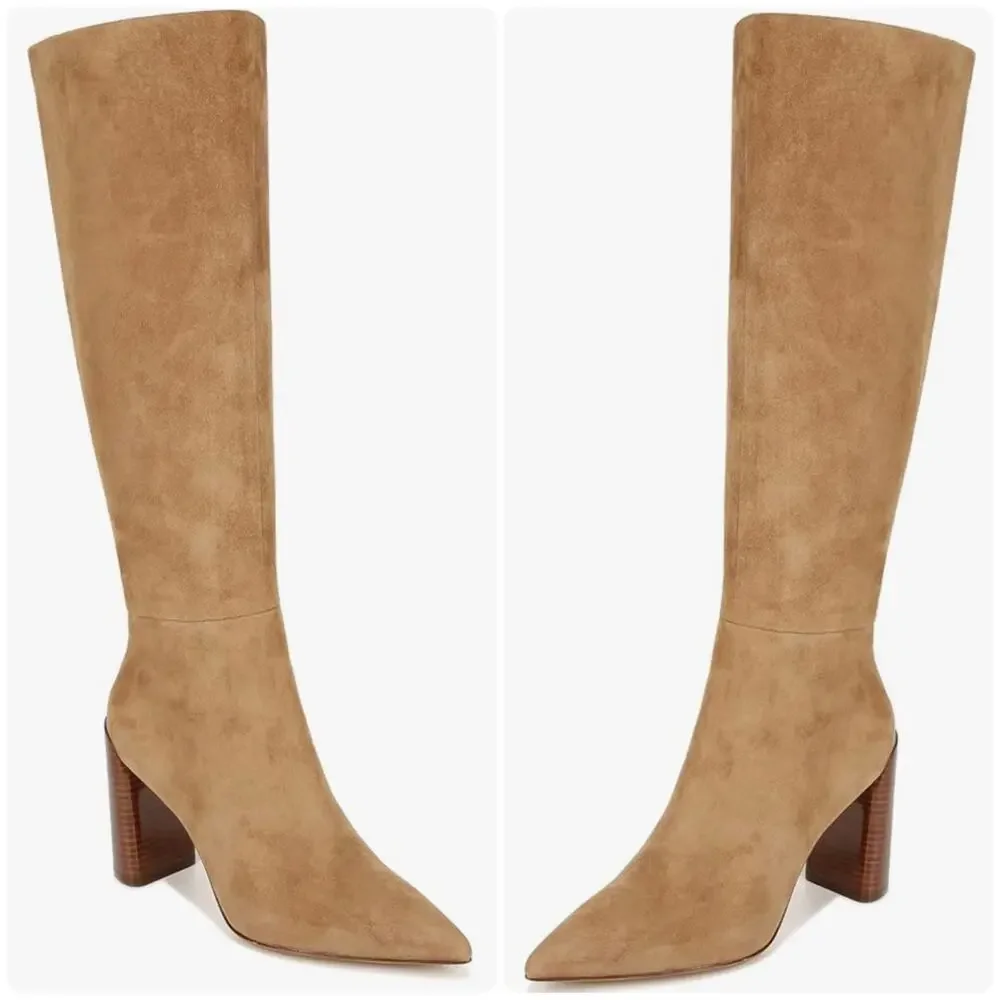Vince Women's Leather Upper Pilar Knee High Boots Pointy Toe Beige Size 8.5 NWOT - Picture 2 of 13